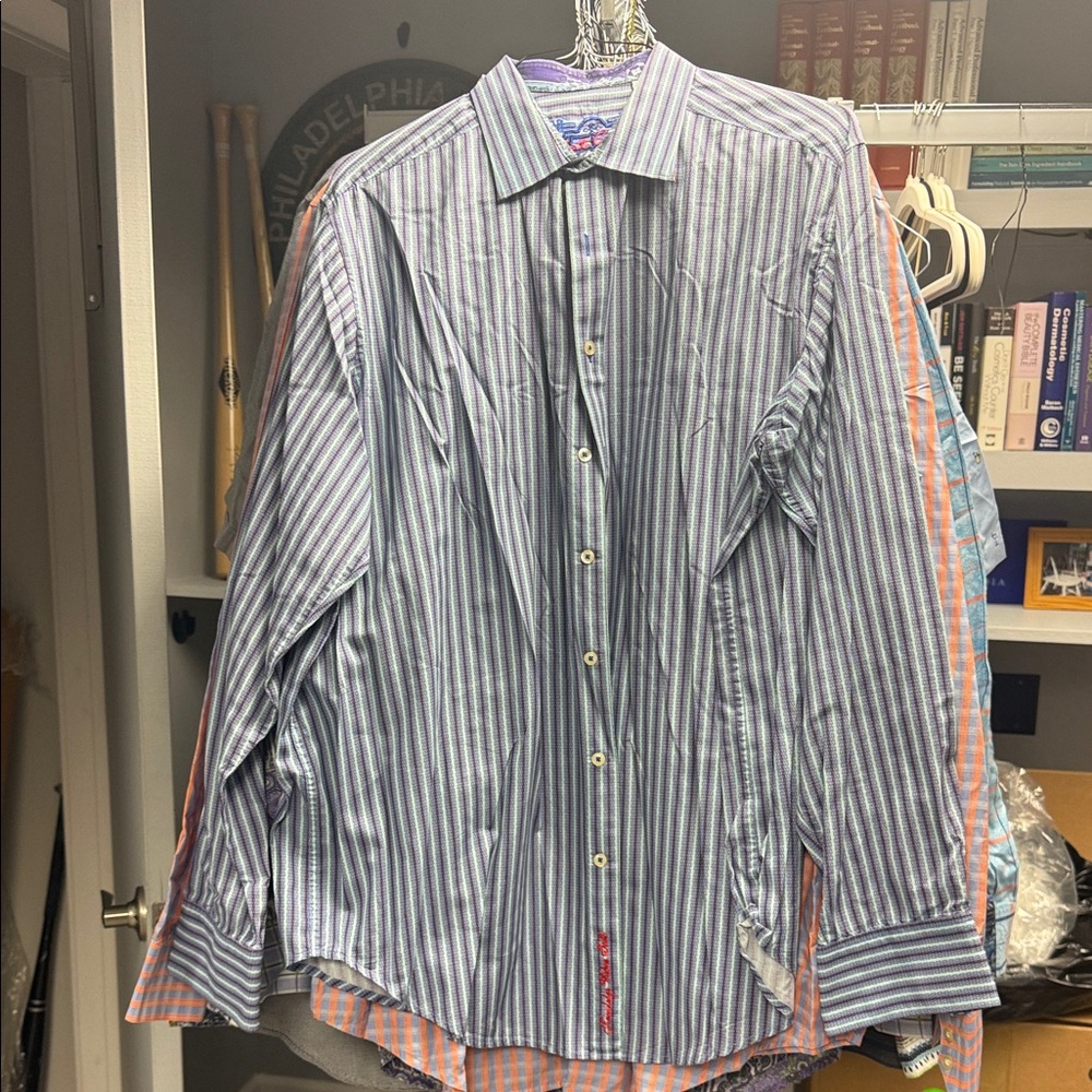 Robert Graham Blue and White Striped Button Down Shirt